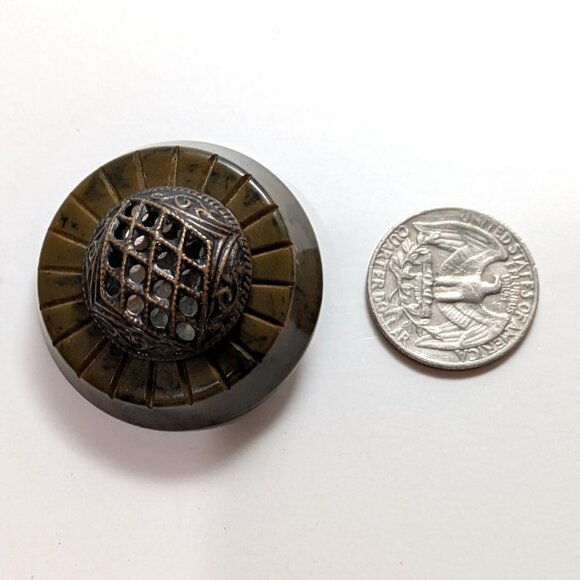 Bakelite Vintage Filigree Tortoiseshell Pendant Button 1920s Victorian Art Deco - Picture 6 of 8